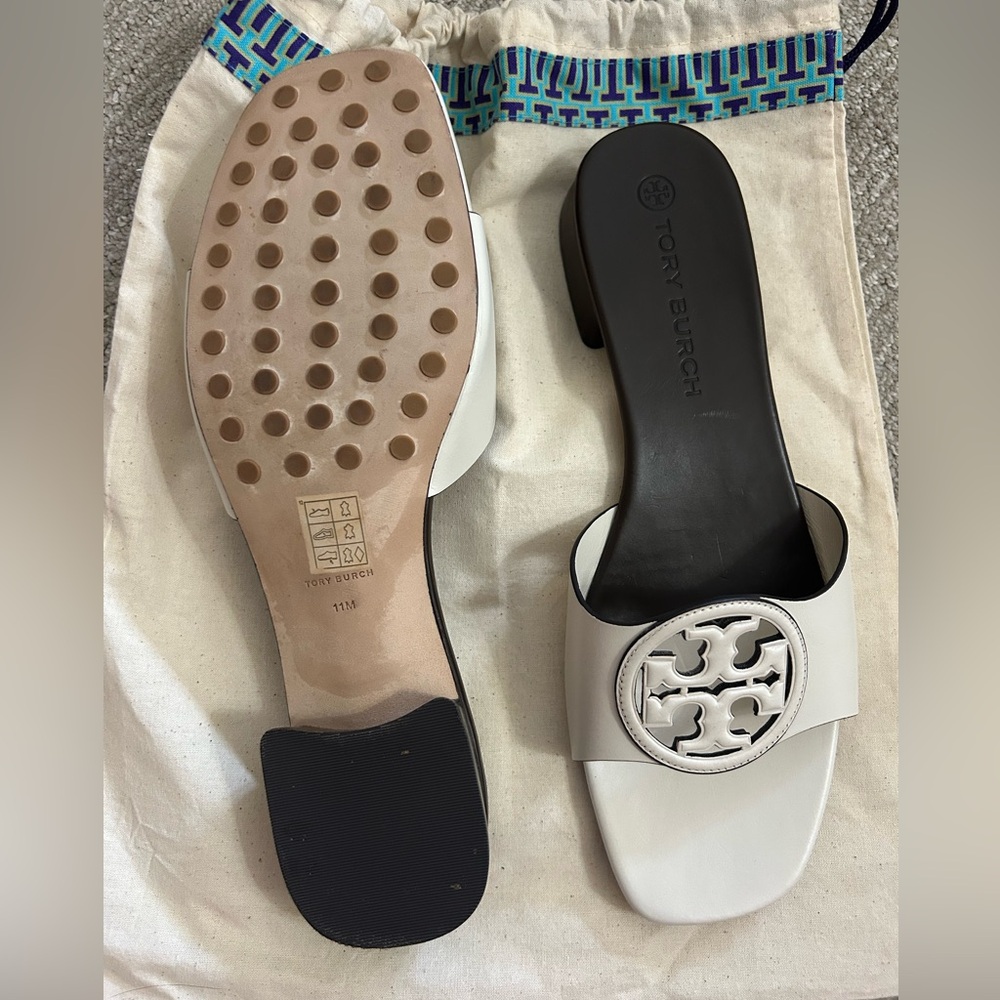 Tory Burch Bombe Miller Slide in sz. 11 White and Dark Brown - Picture 4 of 13
